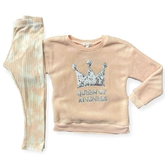 Nannette Kids Girl’s Pink Silver Sequin QUEEN OF KINDNESS Sherpa Outfit Set Sz 5 - Picture 1 of 16